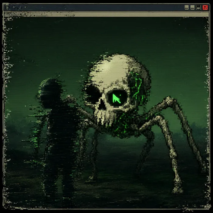 A corrupted figure dissolving into static